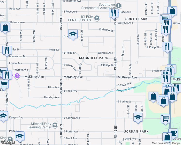 map of restaurants, bars, coffee shops, grocery stores, and more near 342 East McKinley Avenue in Des Moines