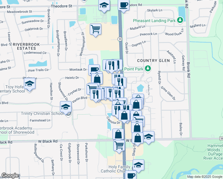 map of restaurants, bars, coffee shops, grocery stores, and more near 217 Vertin Boulevard in Shorewood