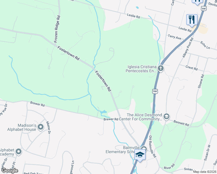 map of restaurants, bars, coffee shops, grocery stores, and more near 134 Fostertown Road in Newburgh