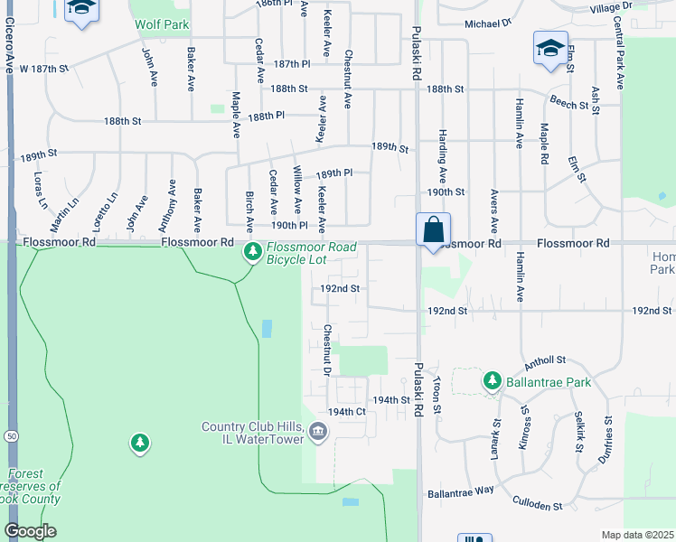 map of restaurants, bars, coffee shops, grocery stores, and more near 4147 191st Court in Country Club Hills