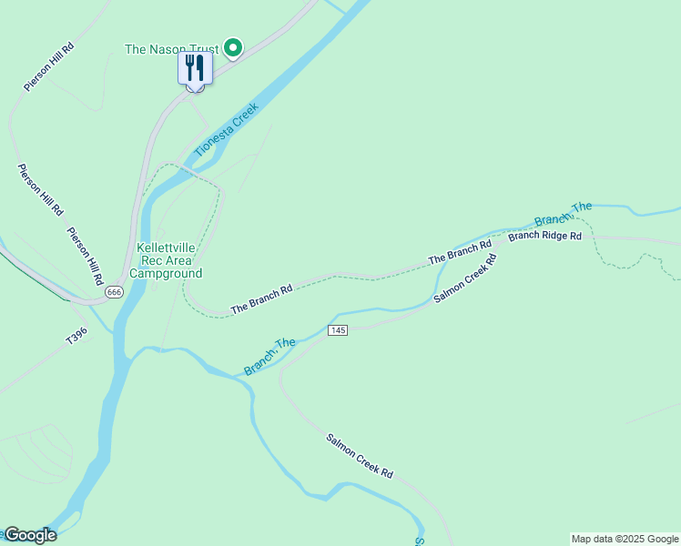 map of restaurants, bars, coffee shops, grocery stores, and more near The Branch Road in Tionesta
