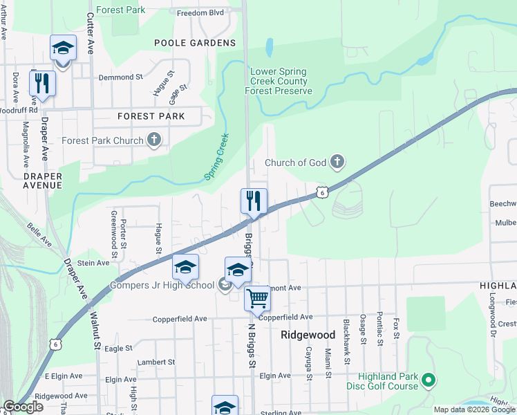 map of restaurants, bars, coffee shops, grocery stores, and more near 915 Deep Haven Drive in Joliet