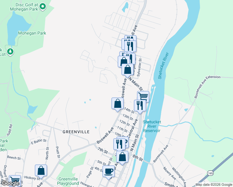 map of restaurants, bars, coffee shops, grocery stores, and more near 23 Kendall Street in Norwich