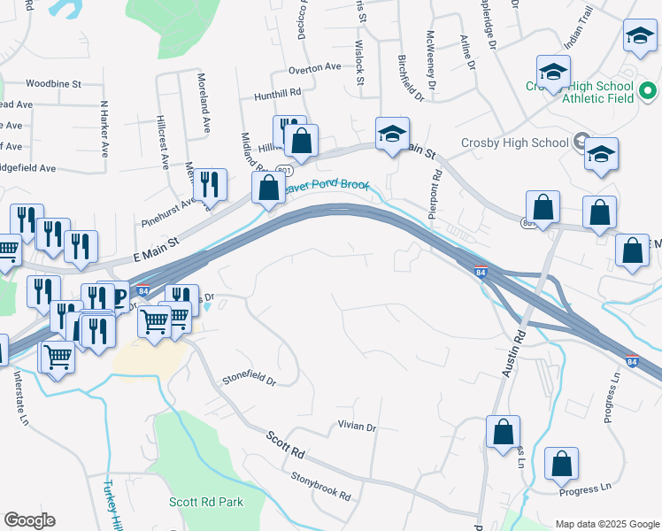 map of restaurants, bars, coffee shops, grocery stores, and more near 6 Gayridge Road in Waterbury