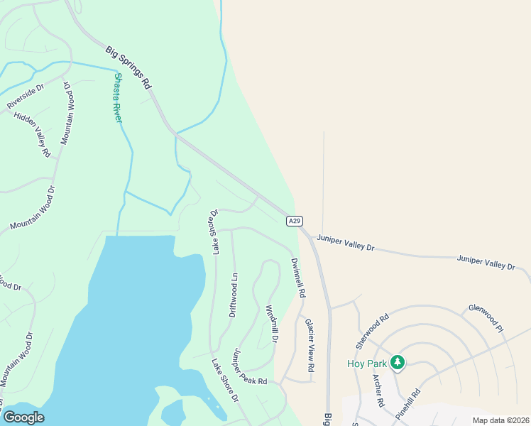 map of restaurants, bars, coffee shops, grocery stores, and more near Big Springs Road in Weed