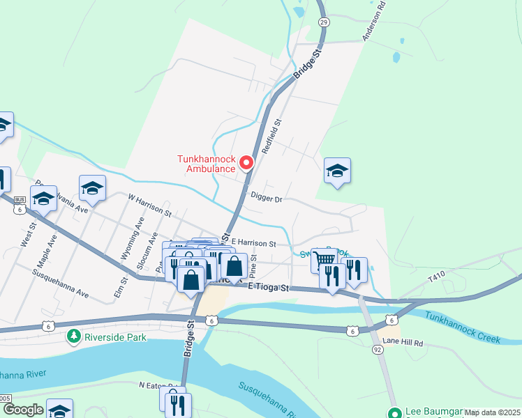 map of restaurants, bars, coffee shops, grocery stores, and more near 31 Digger Drive in Tunkhannock