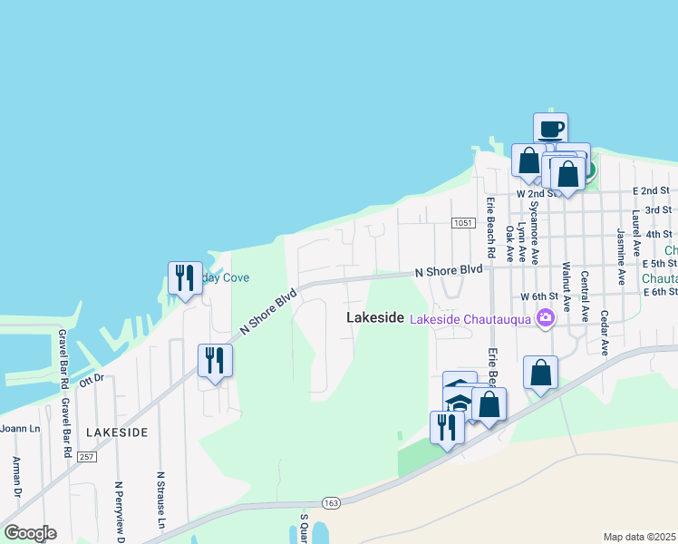 map of restaurants, bars, coffee shops, grocery stores, and more near 469 North Blue Water Drive in Lakeside Marblehead