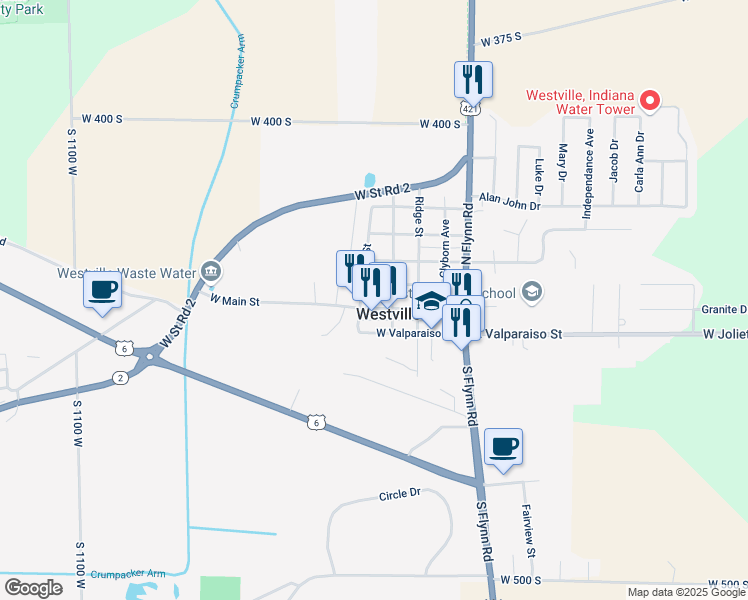 map of restaurants, bars, coffee shops, grocery stores, and more near 300-360 Walnut Street in Westville