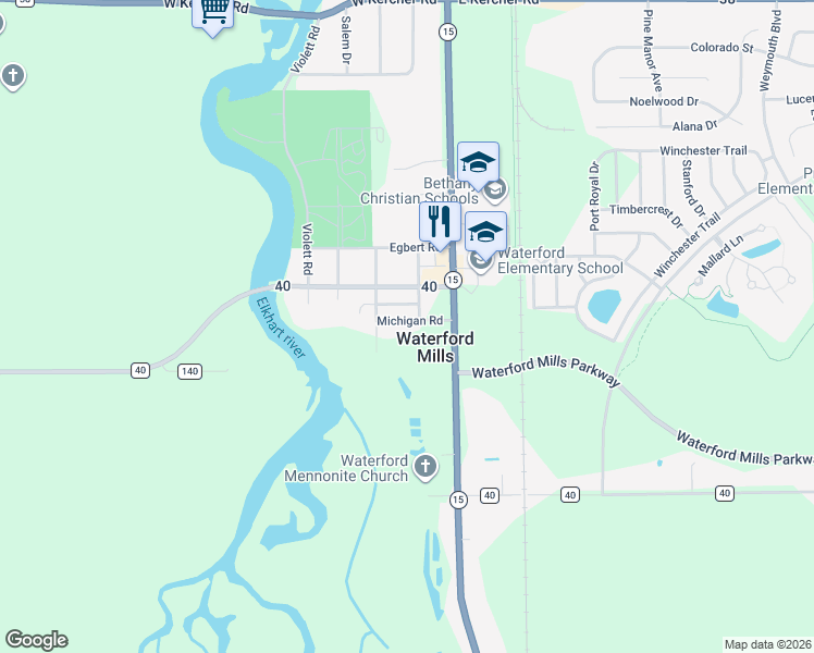 map of restaurants, bars, coffee shops, grocery stores, and more near in Elkhart County