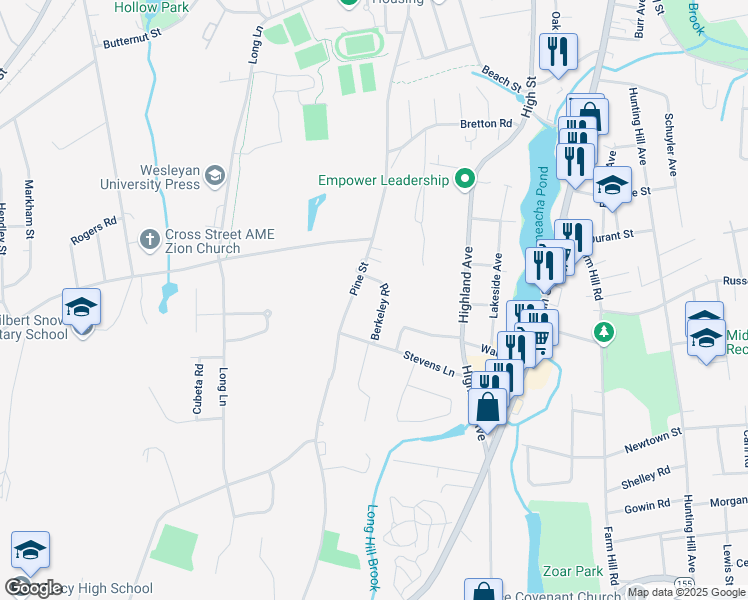 map of restaurants, bars, coffee shops, grocery stores, and more near 91 Berkeley Road in Middletown
