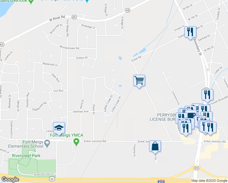 map of restaurants, bars, coffee shops, grocery stores, and more near 868 Little Creek Drive in Perrysburg