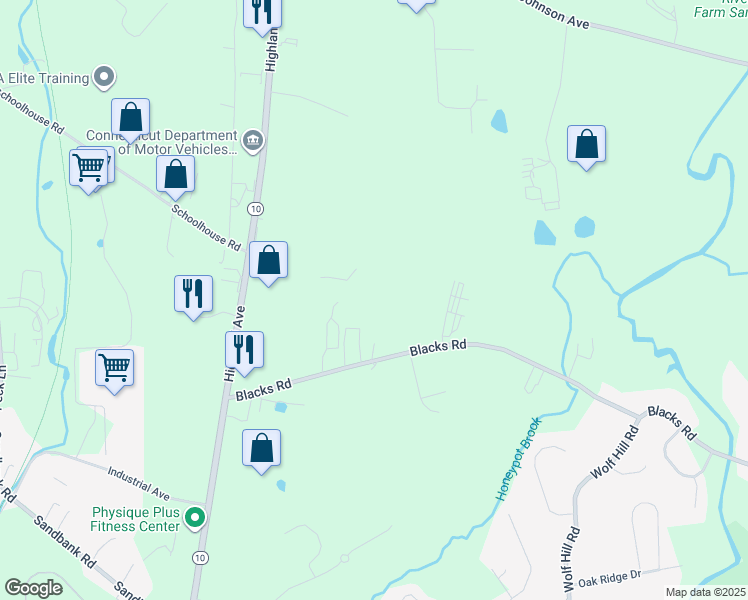 map of restaurants, bars, coffee shops, grocery stores, and more near 152 Blacks Road in Cheshire