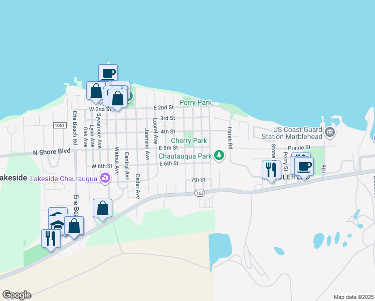 map of restaurants, bars, coffee shops, grocery stores, and more near 705 East 5th Street in Lakeside Marblehead