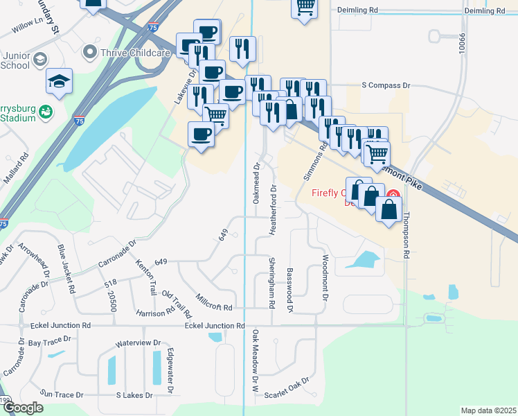 map of restaurants, bars, coffee shops, grocery stores, and more near 26903 Oakmead Drive in Perrysburg