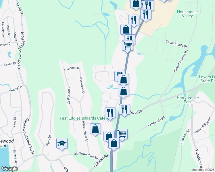 map of restaurants, bars, coffee shops, grocery stores, and more near 35 Willow Springs in New Milford