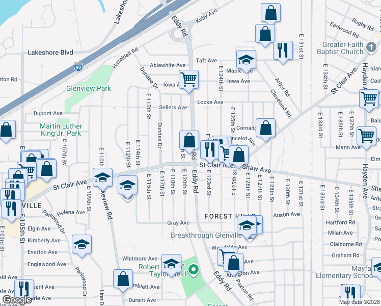 map of restaurants, bars, coffee shops, grocery stores, and more near 536 Eddy Road in Cleveland