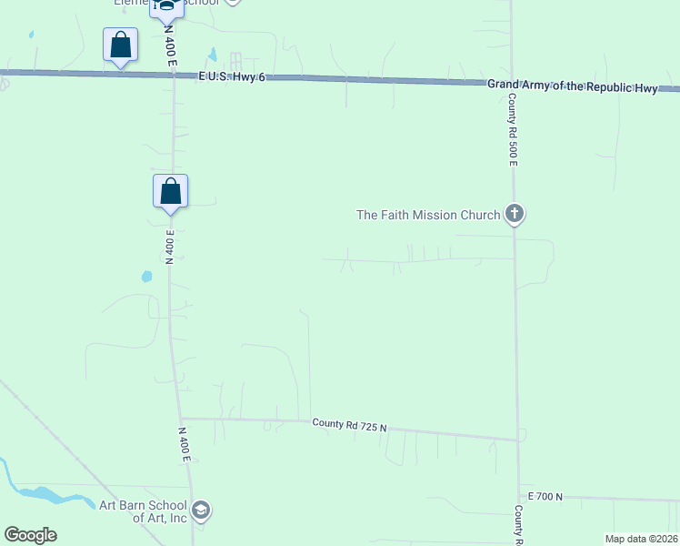 map of restaurants, bars, coffee shops, grocery stores, and more near 401-499 Bellflower Drive in Valparaiso