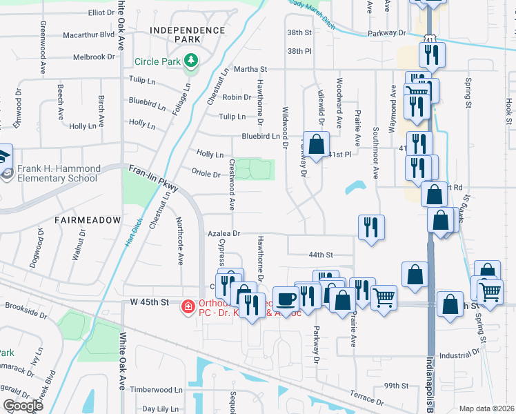map of restaurants, bars, coffee shops, grocery stores, and more near 1938 Magnolia Ln in Munster