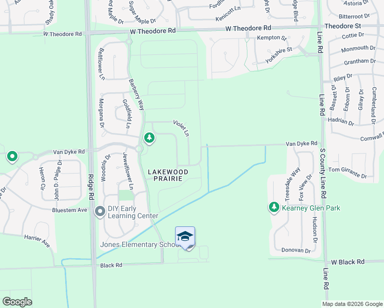 map of restaurants, bars, coffee shops, grocery stores, and more near 1122 Violet Lane in Joliet