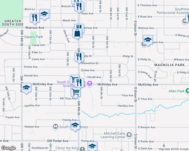 map of restaurants, bars, coffee shops, grocery stores, and more near 618 Emma Avenue in Des Moines