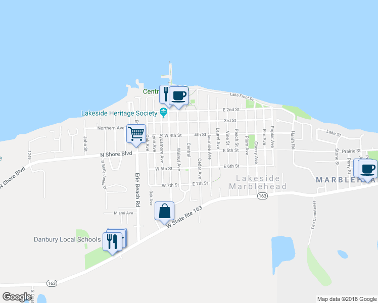 map of restaurants, bars, coffee shops, grocery stores, and more near Central in Lakeside Marblehead