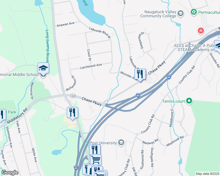 map of restaurants, bars, coffee shops, grocery stores, and more near 188 Mason Avenue in Waterbury