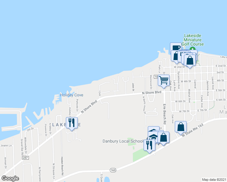 map of restaurants, bars, coffee shops, grocery stores, and more near 500 North Lake Pine Drive in Lakeside Marblehead