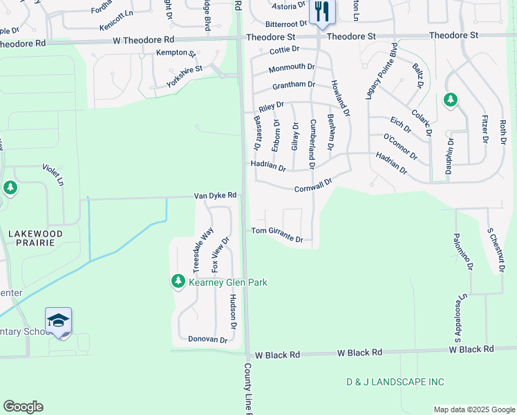 map of restaurants, bars, coffee shops, grocery stores, and more near 1111 Kim Court in Joliet