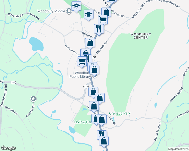 map of restaurants, bars, coffee shops, grocery stores, and more near 261 Main Street South in Woodbury