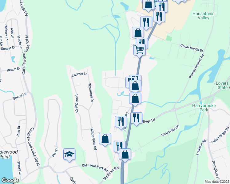 map of restaurants, bars, coffee shops, grocery stores, and more near 66 Willow Springs in New Milford