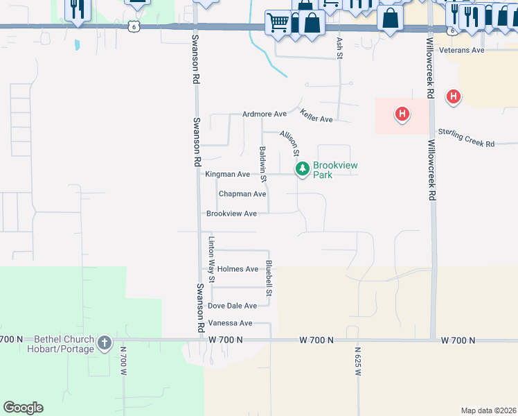 map of restaurants, bars, coffee shops, grocery stores, and more near 5601-5799 Chapman Ave in Portage