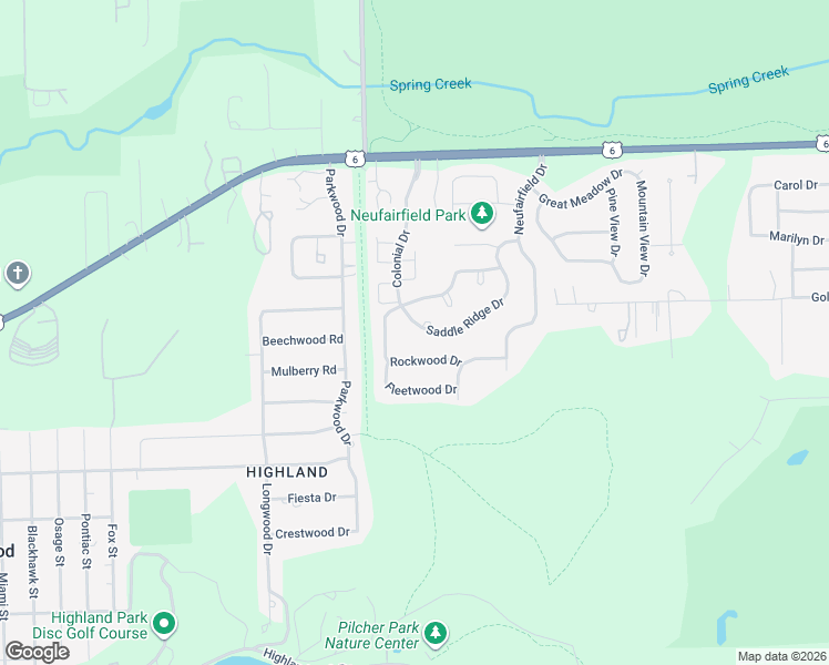 map of restaurants, bars, coffee shops, grocery stores, and more near 2428 Saddle Ridge Drive in Joliet