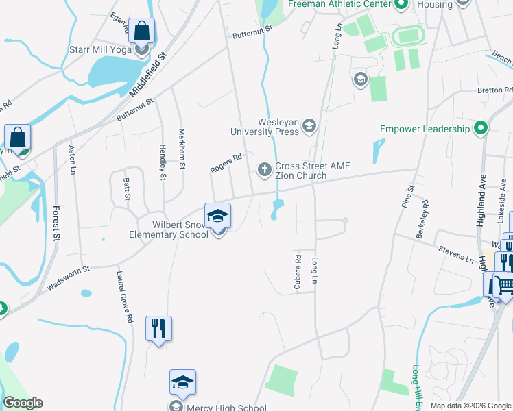 map of restaurants, bars, coffee shops, grocery stores, and more near 45 McKenna Drive in Middletown
