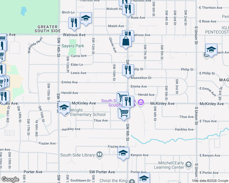 map of restaurants, bars, coffee shops, grocery stores, and more near 939 Herold Avenue in Des Moines