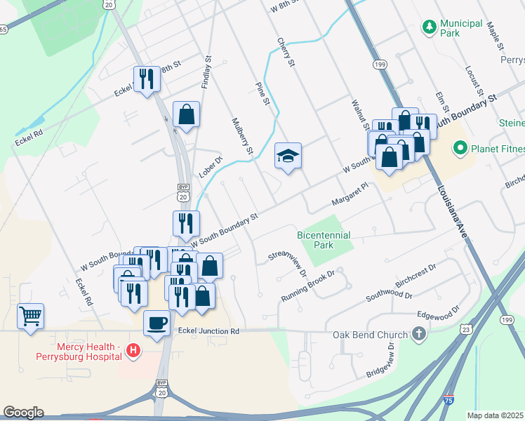 map of restaurants, bars, coffee shops, grocery stores, and more near 1099 Eastbrook Drive in Perrysburg
