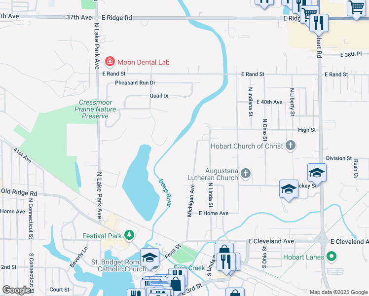map of restaurants, bars, coffee shops, grocery stores, and more near 276 Michigan Avenue in Hobart