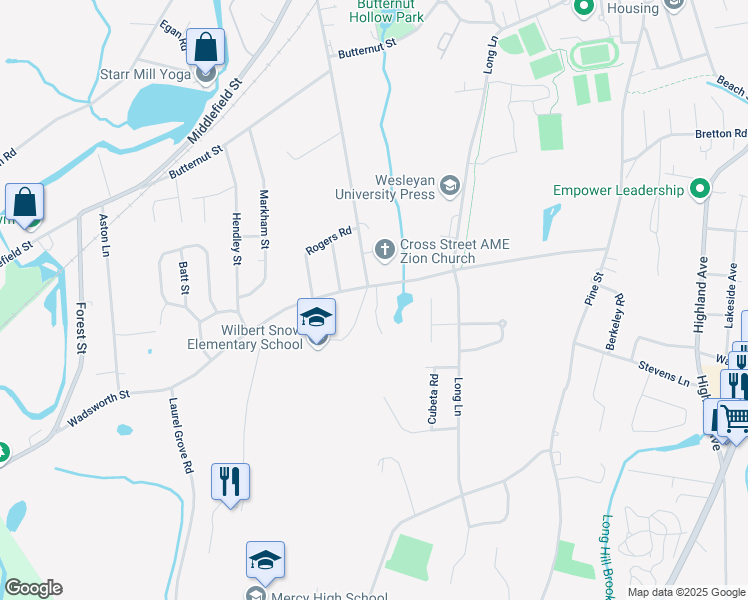 map of restaurants, bars, coffee shops, grocery stores, and more near 306 Wadsworth Street in Middletown