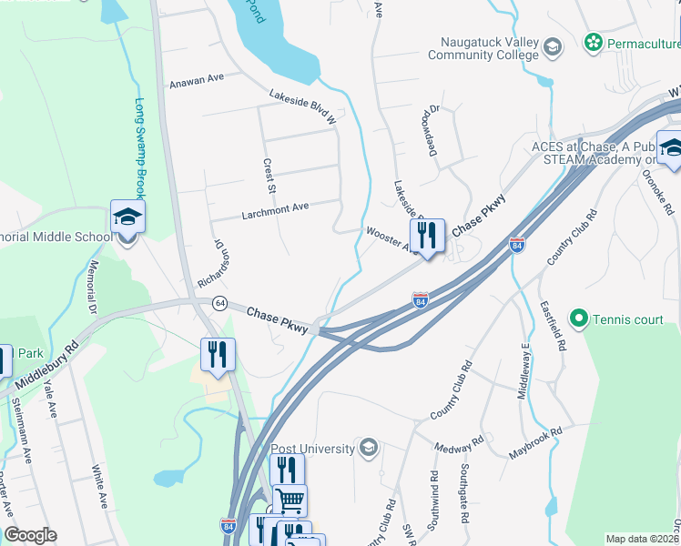 map of restaurants, bars, coffee shops, grocery stores, and more near 188 Mason Avenue in Waterbury