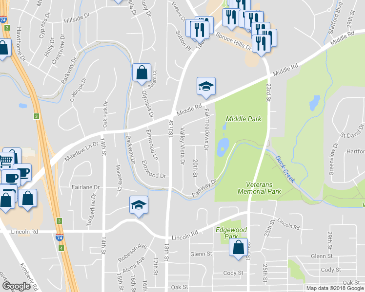 map of restaurants, bars, coffee shops, grocery stores, and more near 1822 Valley Vista Drive in Bettendorf
