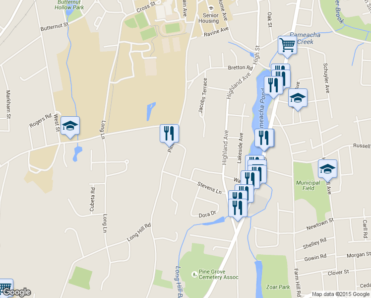 map of restaurants, bars, coffee shops, grocery stores, and more near 82 Berkeley Road in Middletown