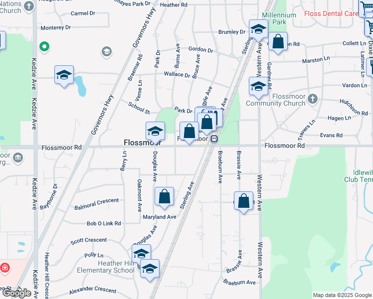 map of restaurants, bars, coffee shops, grocery stores, and more near 2632 Flossmoor Road in Flossmoor