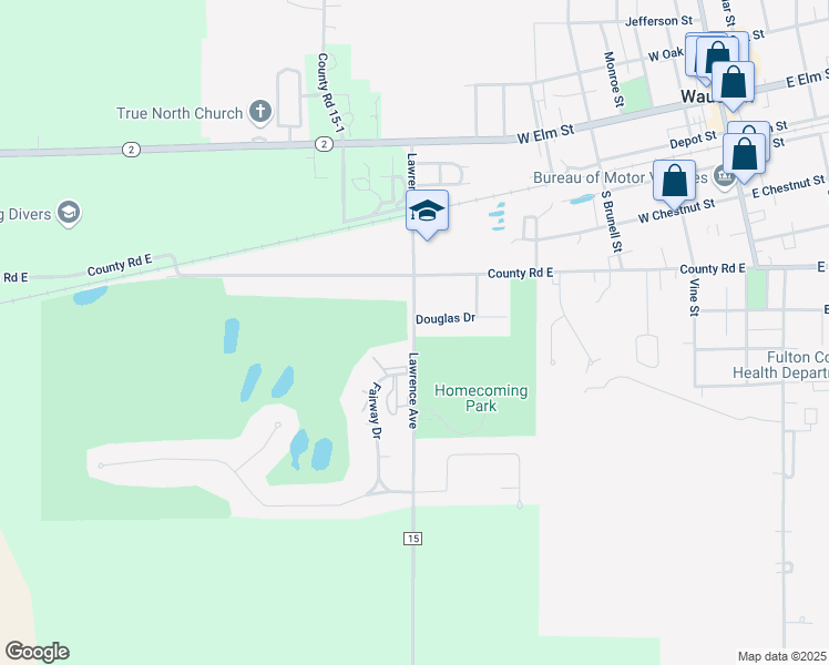 map of restaurants, bars, coffee shops, grocery stores, and more near 426 Lawrence Avenue in Wauseon