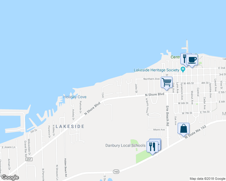 map of restaurants, bars, coffee shops, grocery stores, and more near 469 North Blue Water Drive in Lakeside Marblehead