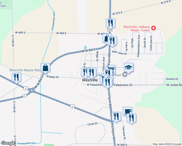 map of restaurants, bars, coffee shops, grocery stores, and more near 300 Walnut Street in Westville