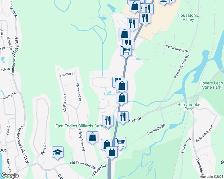 map of restaurants, bars, coffee shops, grocery stores, and more near 35 Willow Springs in New Milford
