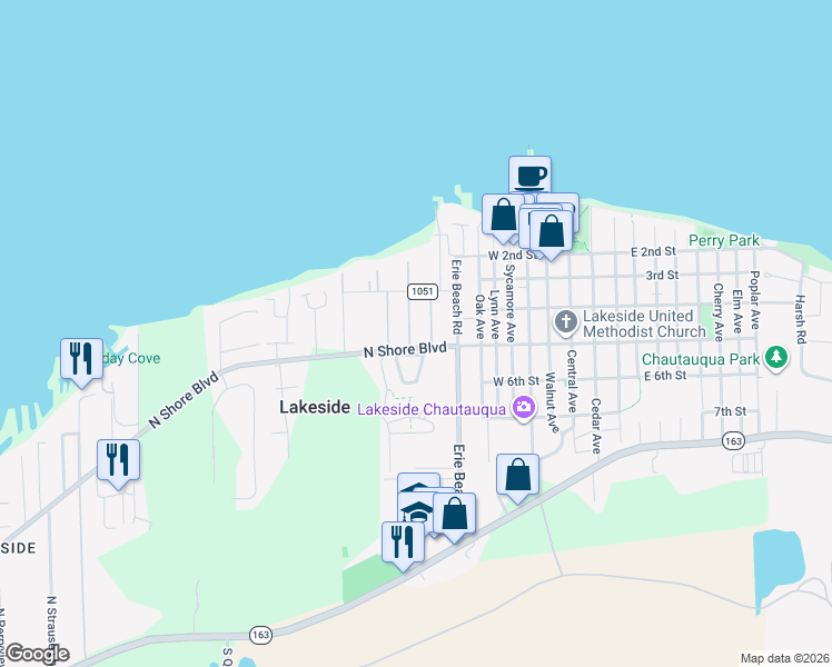 map of restaurants, bars, coffee shops, grocery stores, and more near 475 Westwood Drive in Lakeside Marblehead