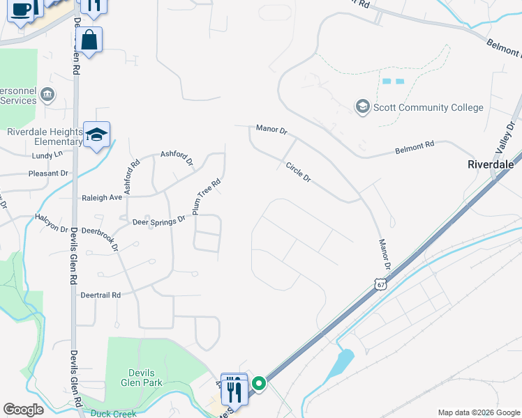 map of restaurants, bars, coffee shops, grocery stores, and more near 416 Mason Drive in Riverdale