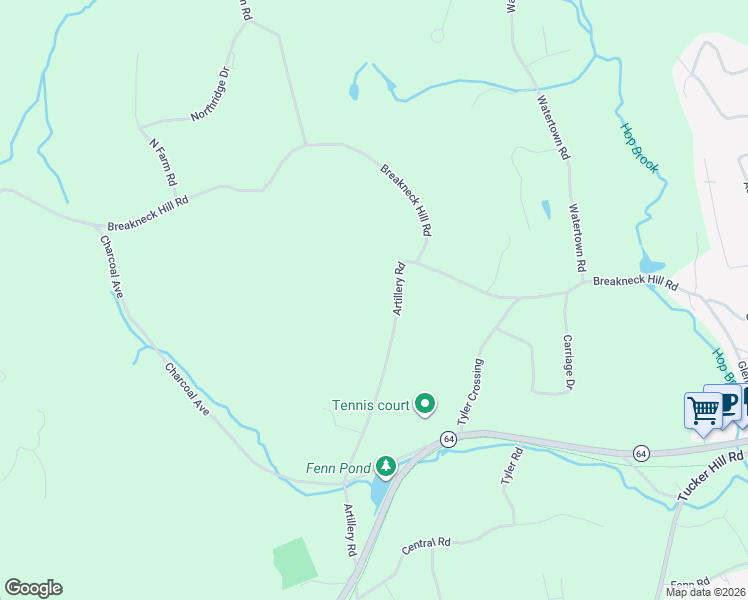map of restaurants, bars, coffee shops, grocery stores, and more near 321 Artillery Road in Middlebury