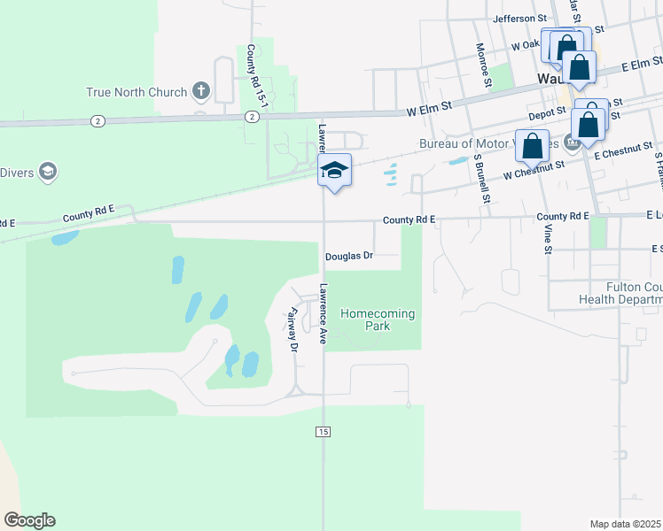 map of restaurants, bars, coffee shops, grocery stores, and more near 426 Lawrence Avenue in Wauseon