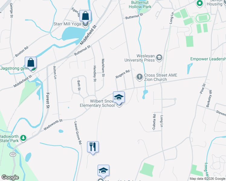 map of restaurants, bars, coffee shops, grocery stores, and more near 370 Wadsworth Street in Middletown